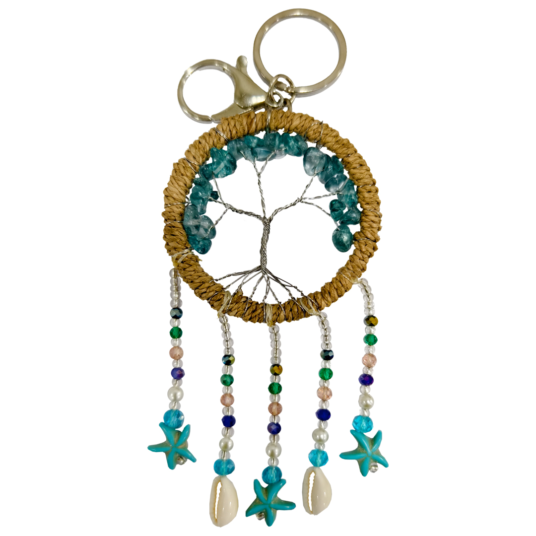 KEY RING DREAMCATCHER AQUAMARINE CHIPS